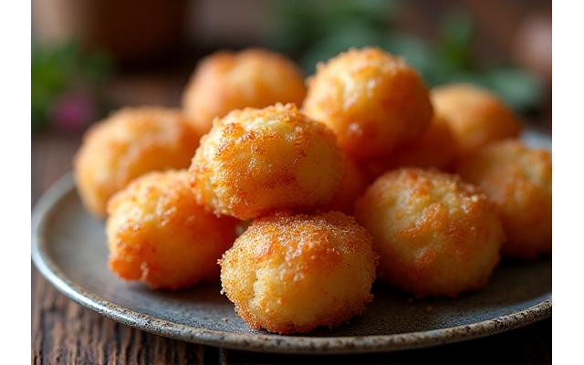 Ración de croquetas de jamón ibérico crujientes.