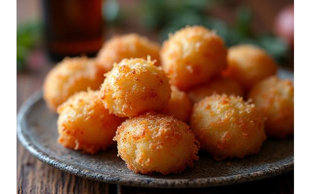 Ración de croquetas de jamón ibérico crujientes.