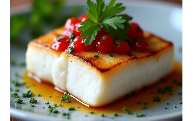 Rodaballo a la plancha con toque de ajo y perejil.