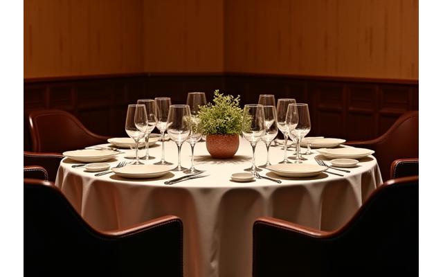 Salón privado íntimo con mesa preparada para una cena especial