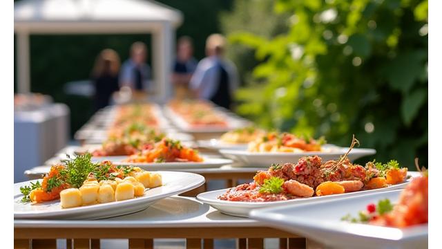 Catering El Buen Gusto con una mesa de variedad de platos